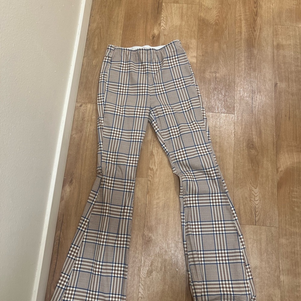 Plaid Flared Pants in Tan and Black